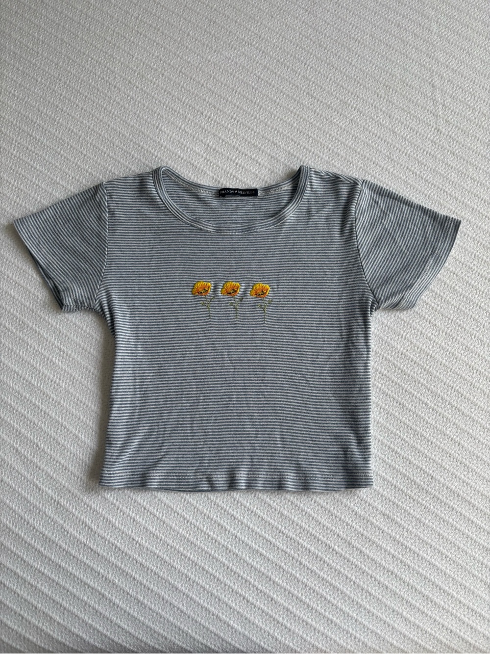 Brandy Melville Striped Embroidered TShirt One Size